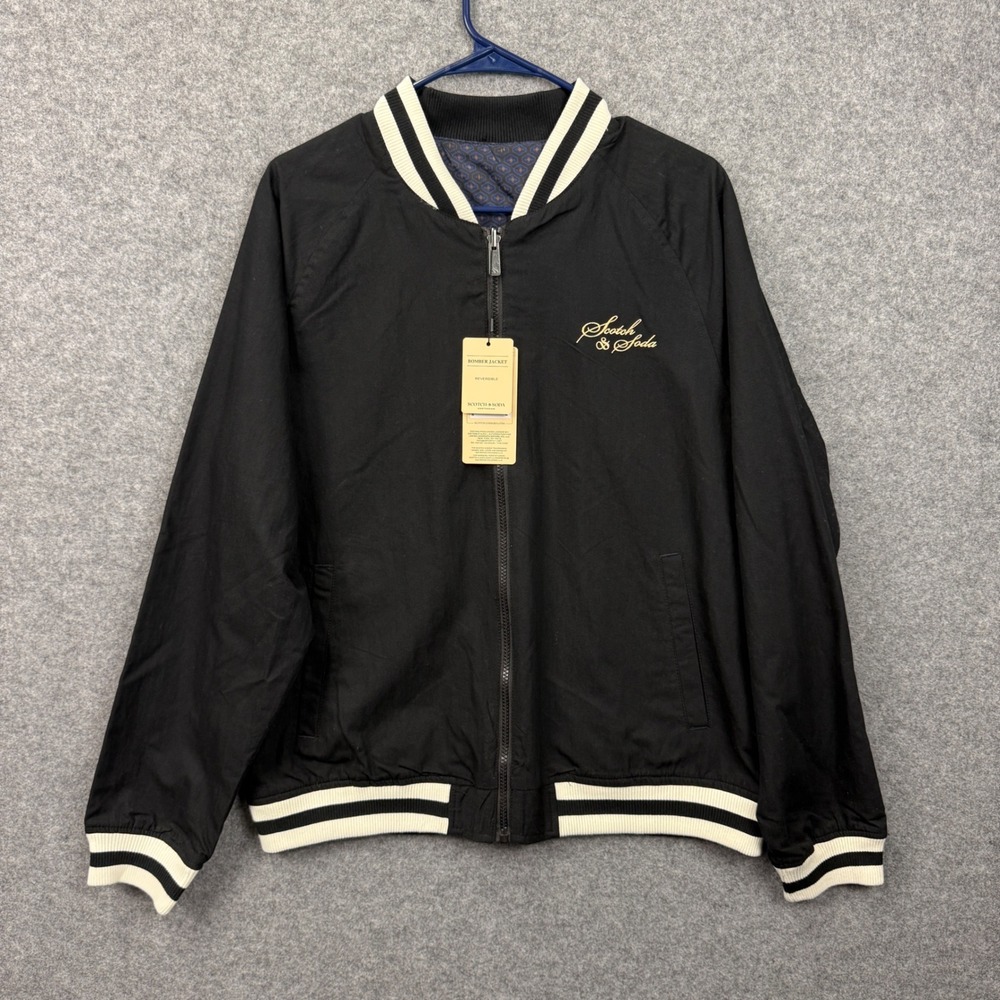 Scotch & Soda Mens Reversible Bomber Jacket Black Striped Trim SFA24VMJ-15074 M